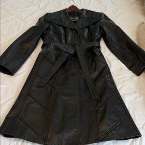 Women's Black Leather Trench Coat